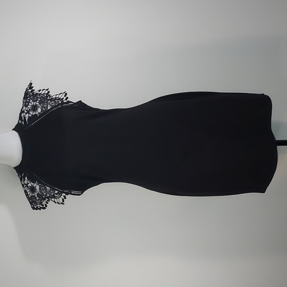 Iris Black Lace Sleeve Detail Keyhole Back Sheath Bodycon Cocktail Dress Size L